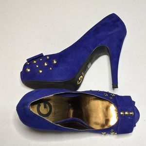 Studded Blue Suede Open Toe Womens Heels NWOT 8M